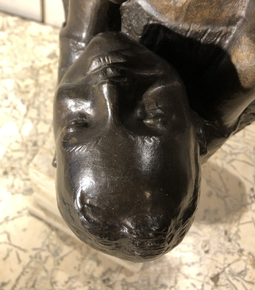 Maternité Art-déco en bronze patiné signée Merente vers 1920-photo-4