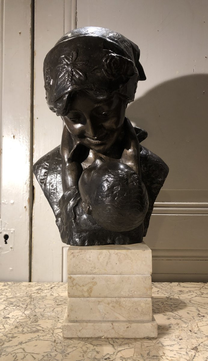 Maternité Art-déco en bronze patiné signée Merente vers 1920-photo-2