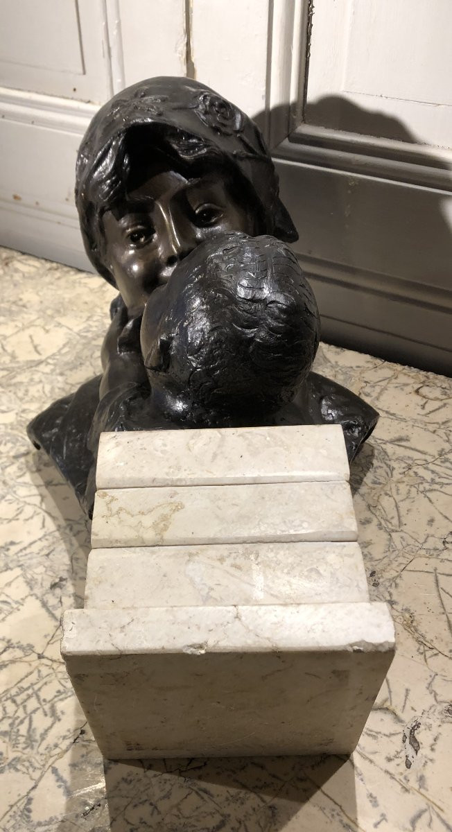 Maternité Art-déco en bronze patiné signée Merente vers 1920-photo-6