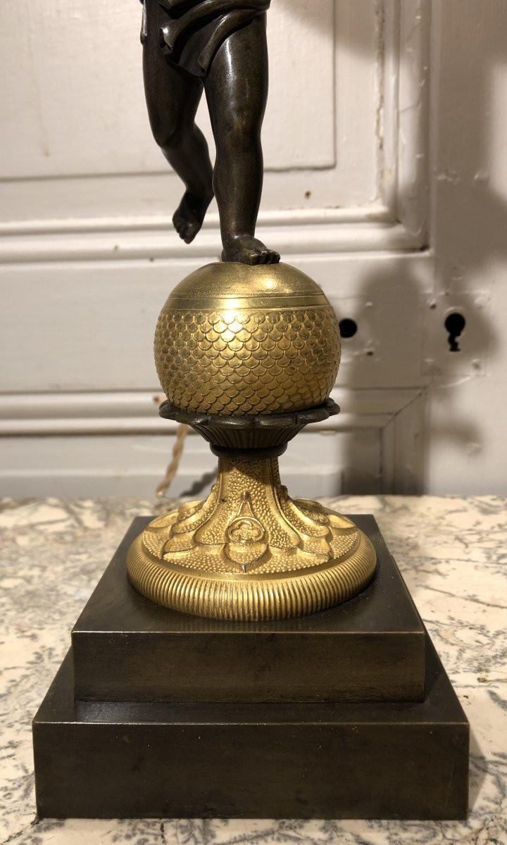 Lampe à l'ange Empire en bronze doré et patiné XIX° siècle -photo-4