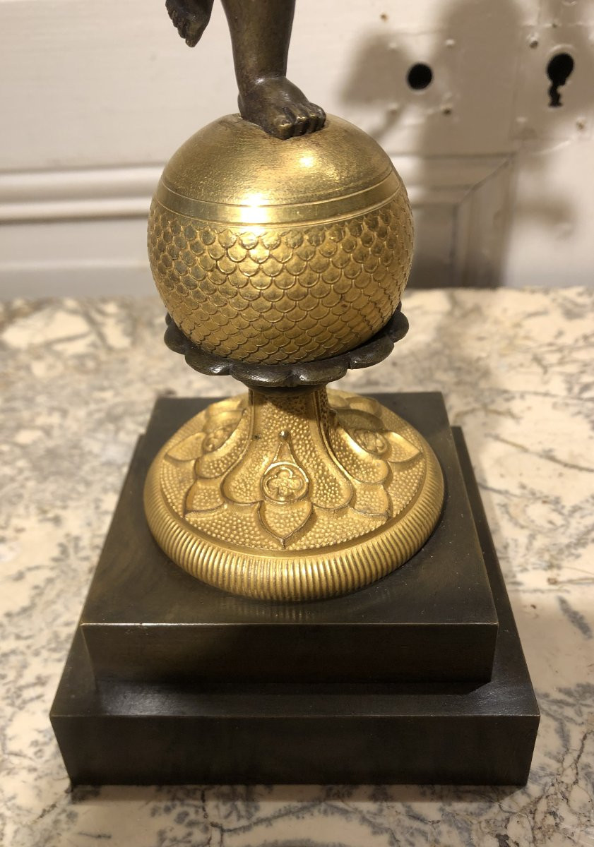 Lampe à l'ange Empire en bronze doré et patiné XIX° siècle -photo-1