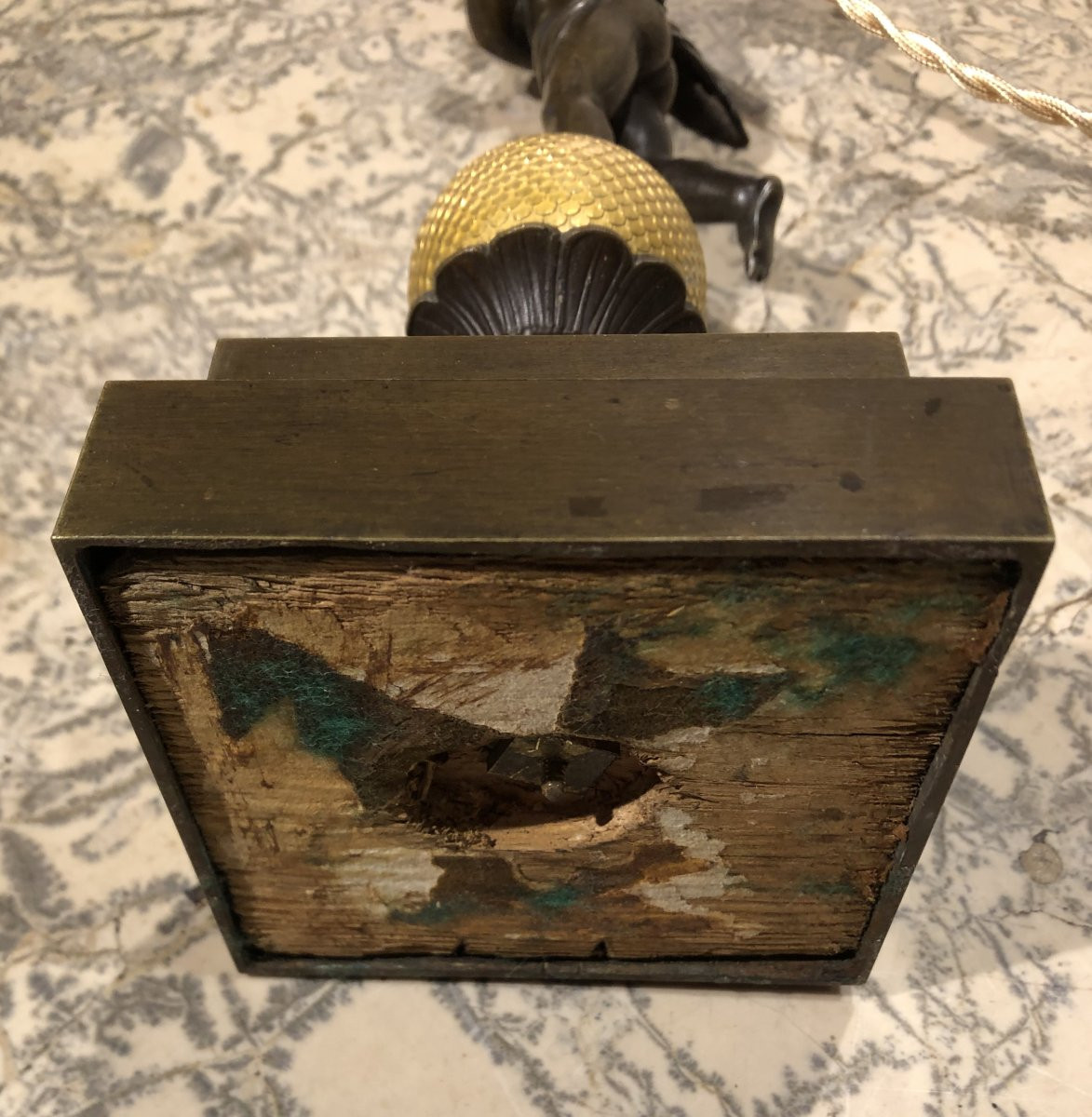 Lampe à l'ange Empire en bronze doré et patiné XIX° siècle -photo-6