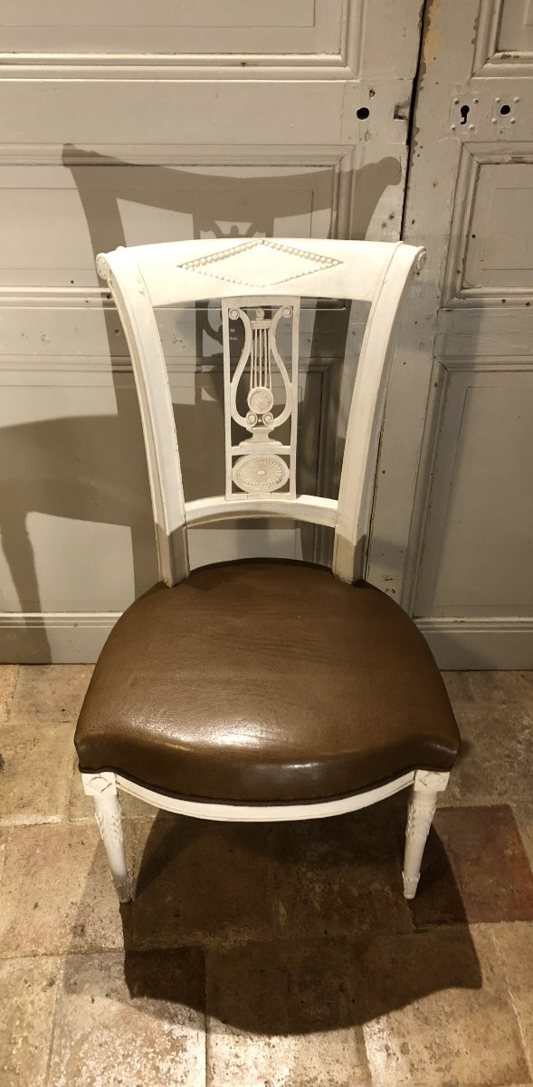 Suite de 4 chaises &agrave; l'&eacute;trusque &agrave; la lyre &eacute;poque Directoire -photo-2