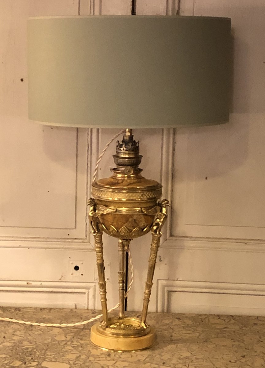 Lampe Athénienne Empire marbre de Sienne et bronze doré -photo-2