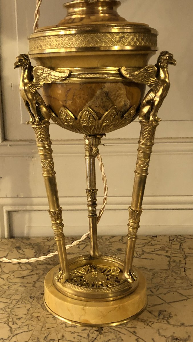 Lampe Athénienne Empire marbre de Sienne et bronze doré -photo-3