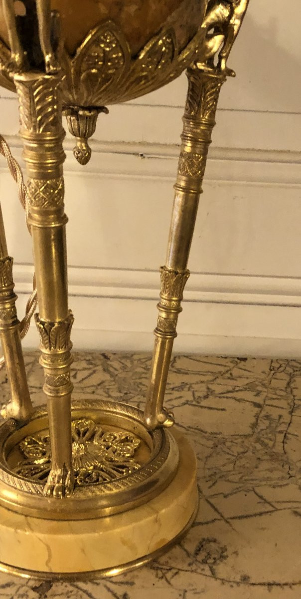 Lampe Athénienne Empire marbre de Sienne et bronze doré -photo-2