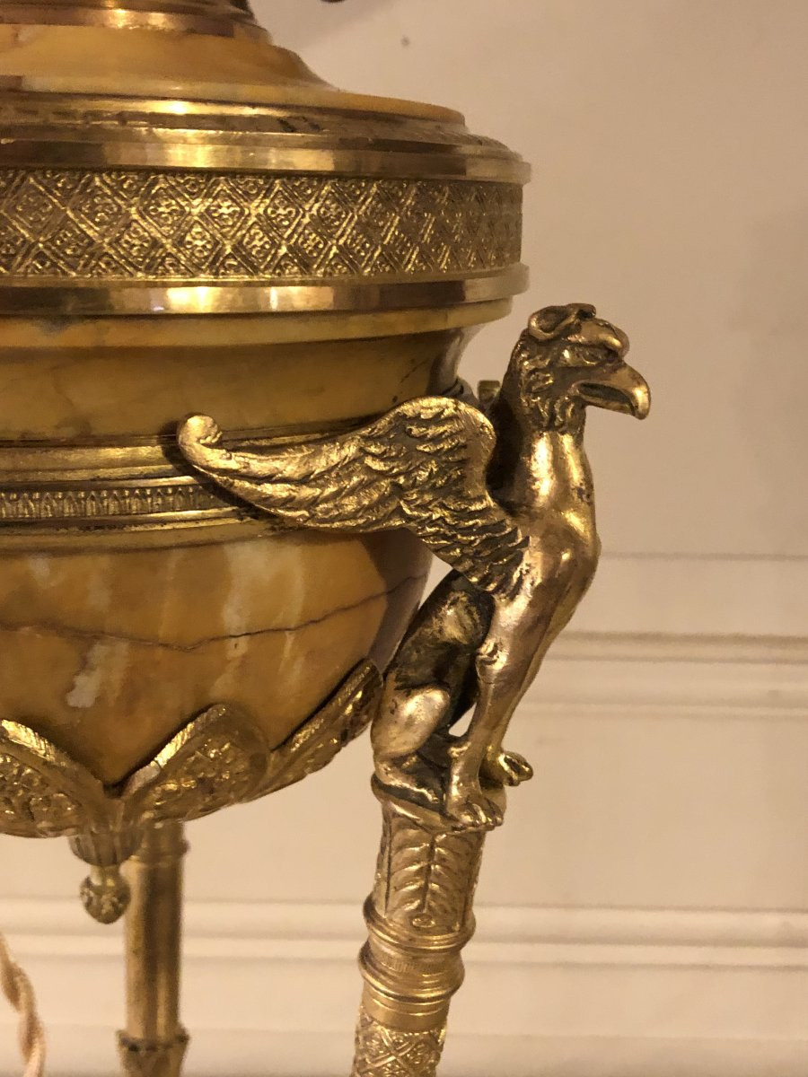 Lampe Athénienne Empire marbre de Sienne et bronze doré -photo-3
