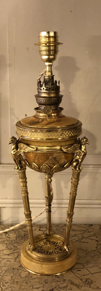 Lampe Athénienne Empire marbre de Sienne et bronze doré -photo-4