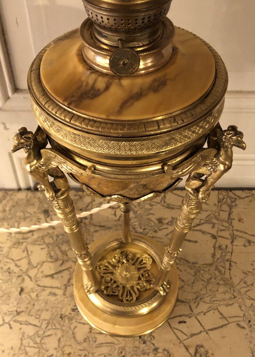 Lampe Athénienne Empire marbre de Sienne et bronze doré -photo-5
