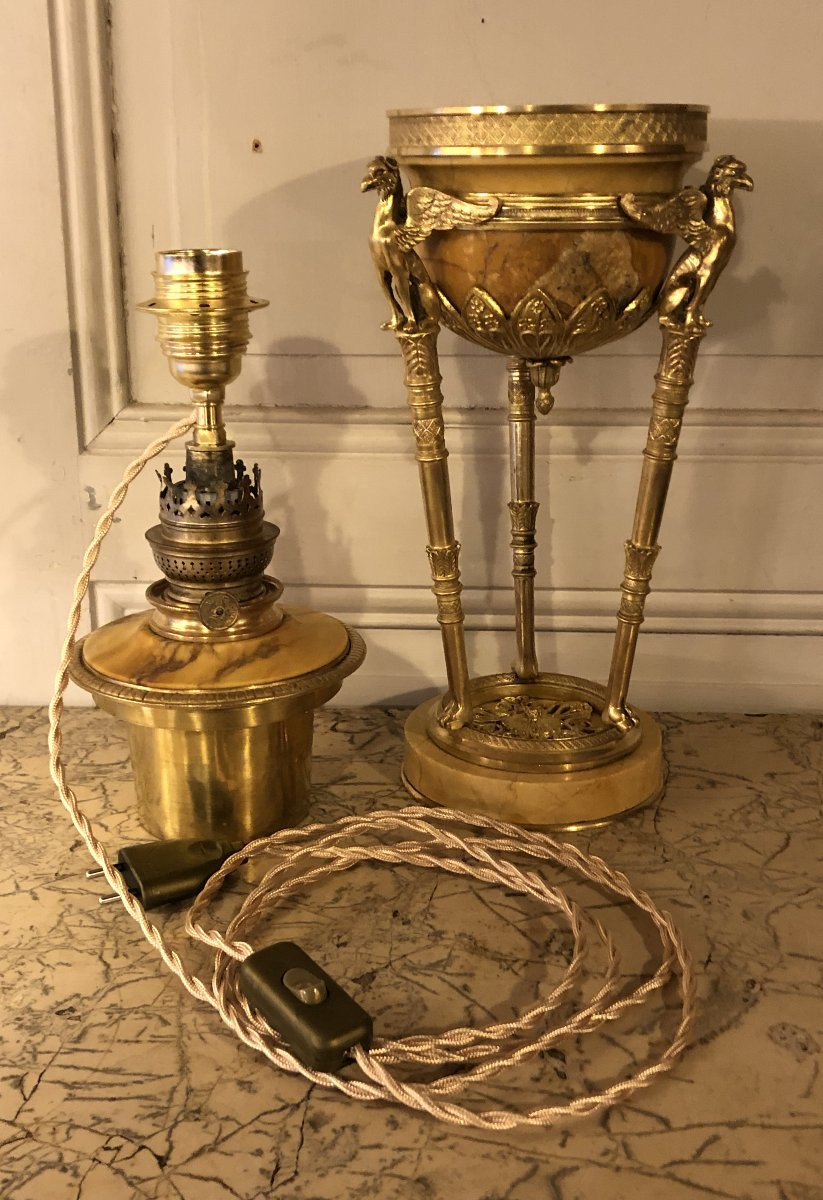 Lampe Athénienne Empire marbre de Sienne et bronze doré -photo-6