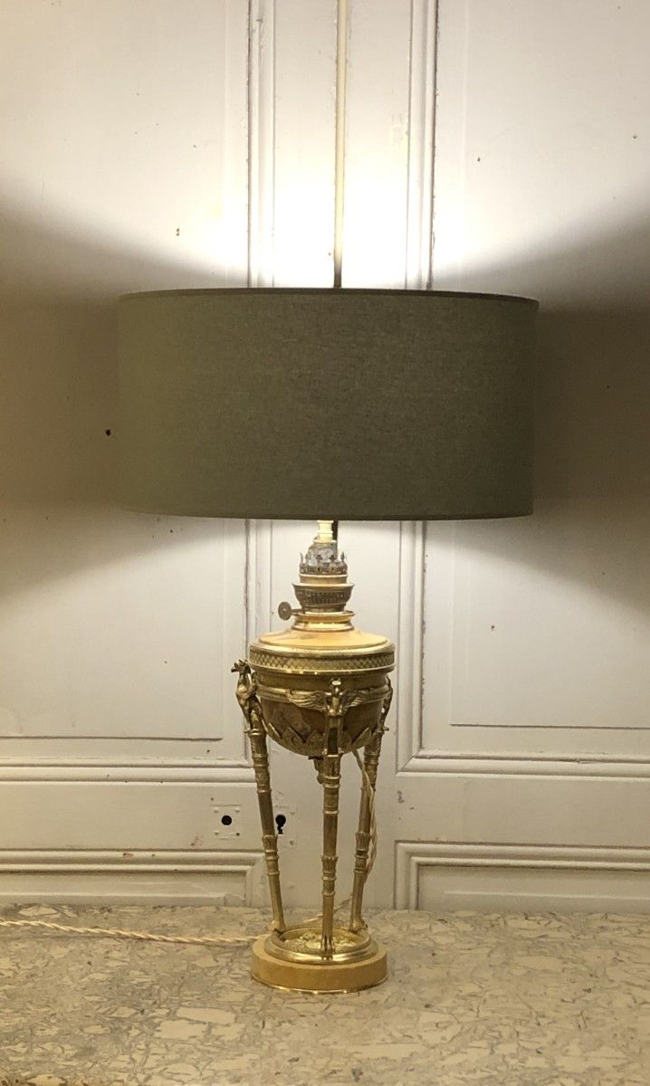 Lampe Athénienne Empire marbre de Sienne et bronze doré 