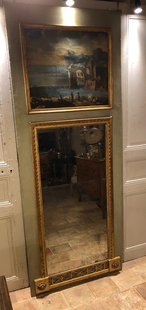 Trumeau d'Entre Deux Louis XVI Au Paysage Lacustre XVIII° Siècle-photo-2