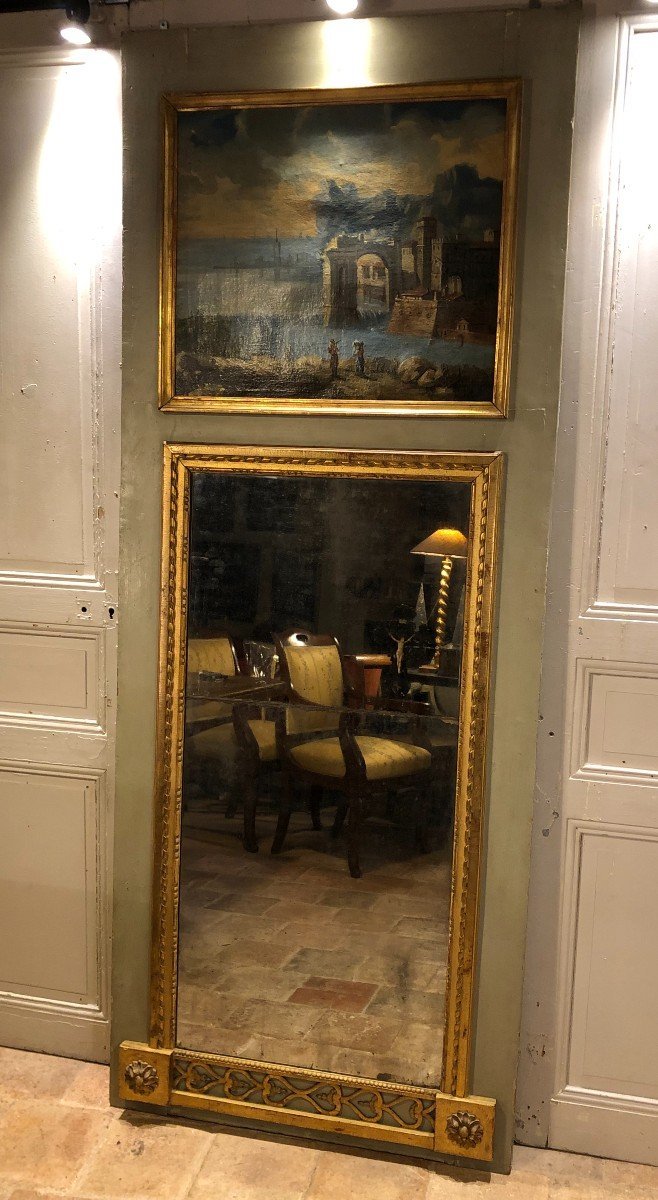 Trumeau d'Entre Deux Louis XVI Au Paysage Lacustre XVIII° Siècle-photo-3