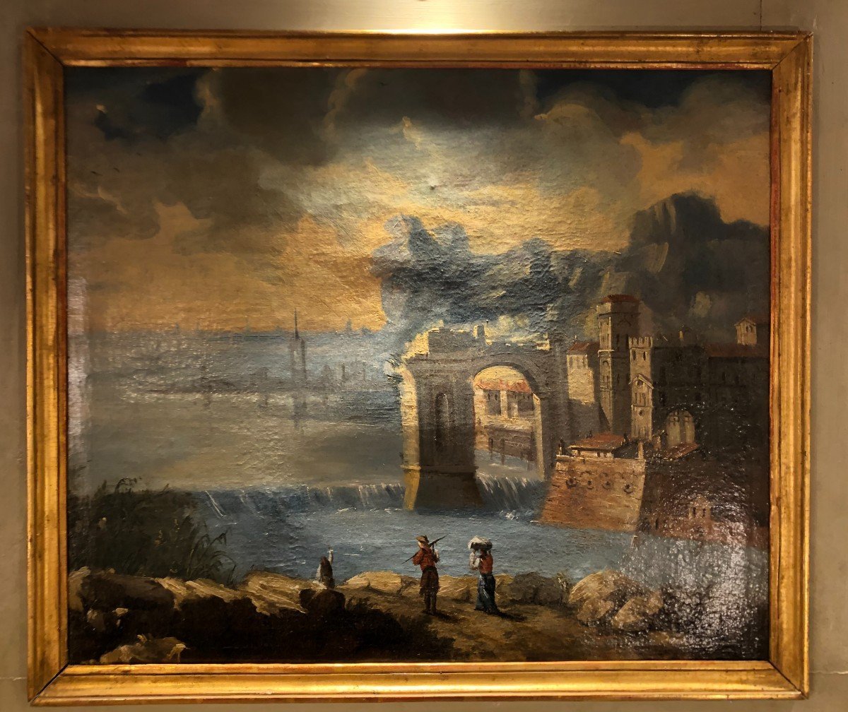 Trumeau d'Entre Deux Louis XVI Au Paysage Lacustre XVIII° Siècle-photo-4