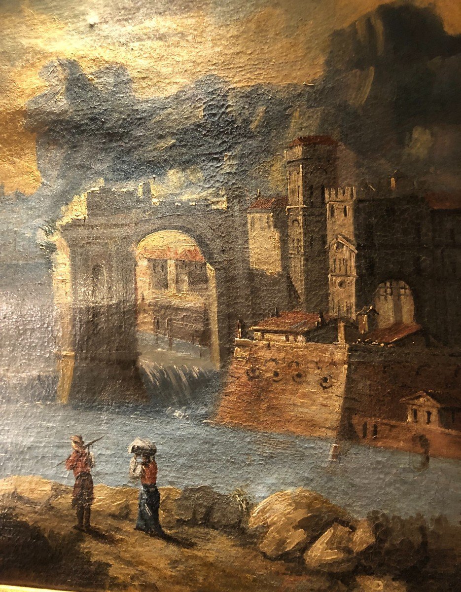 Trumeau d'Entre Deux Louis XVI Au Paysage Lacustre XVIII° Siècle-photo-2