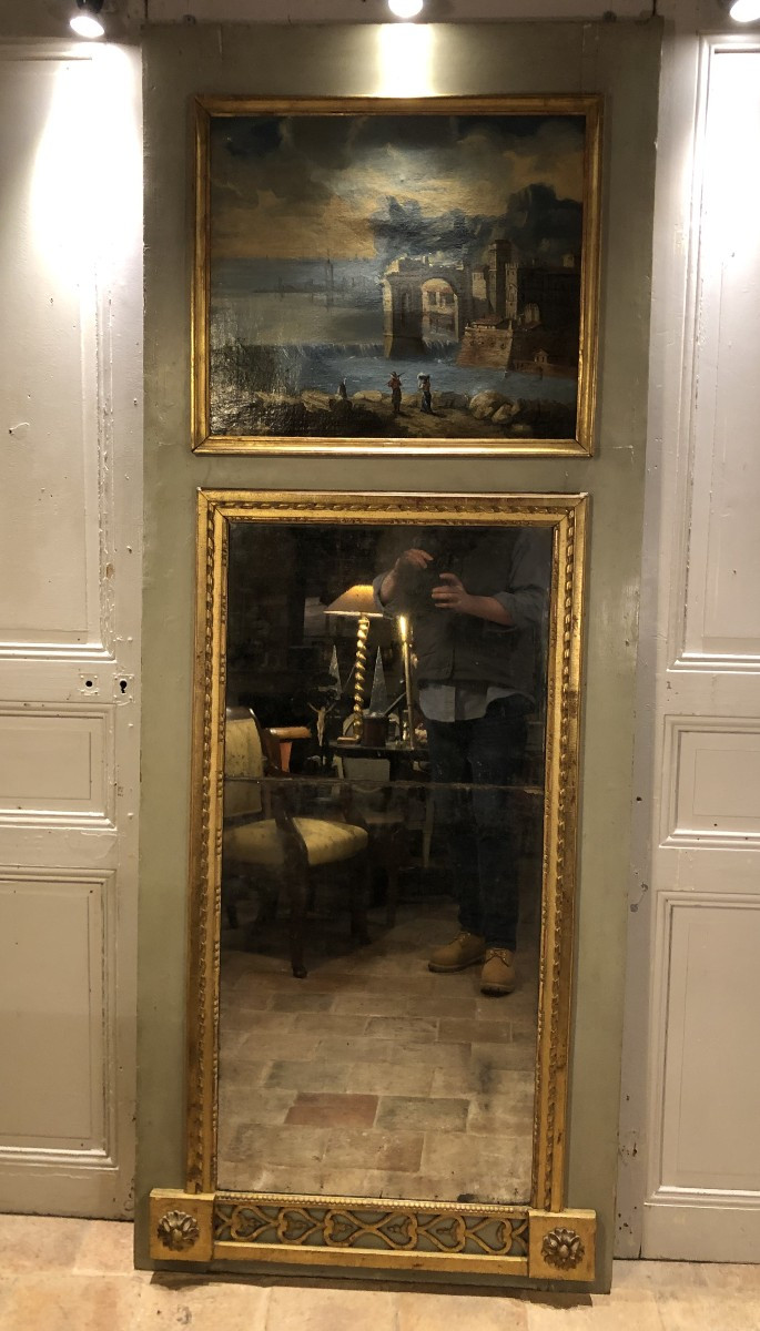 Trumeau d'Entre Deux Louis XVI Au Paysage Lacustre XVIII° Siècle