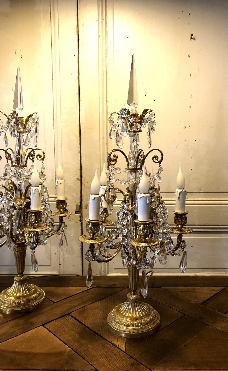 Paire De Girandoles Style Louis XVI En Bronze Doré XIX° Siècle-photo-4