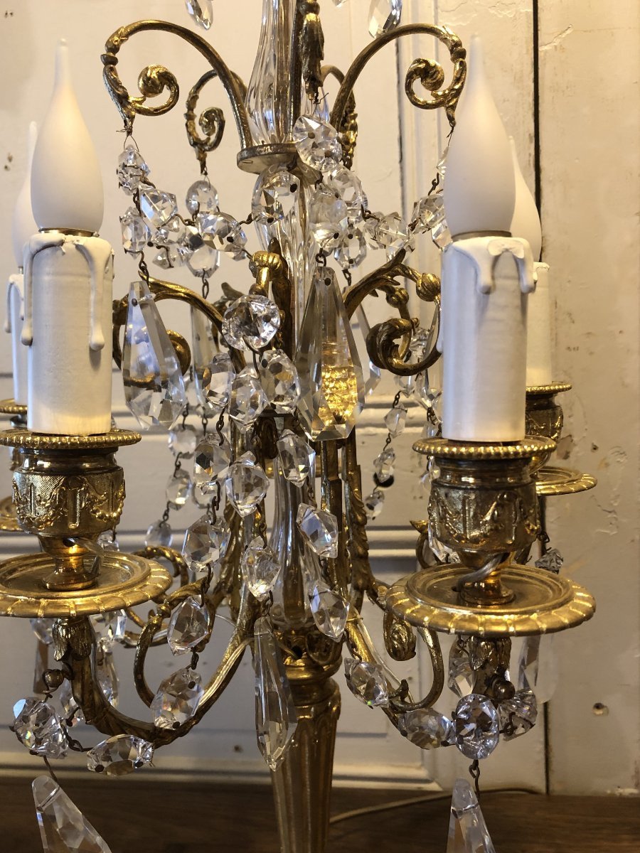 Paire De Girandoles Style Louis XVI En Bronze Doré XIX° Siècle-photo-3