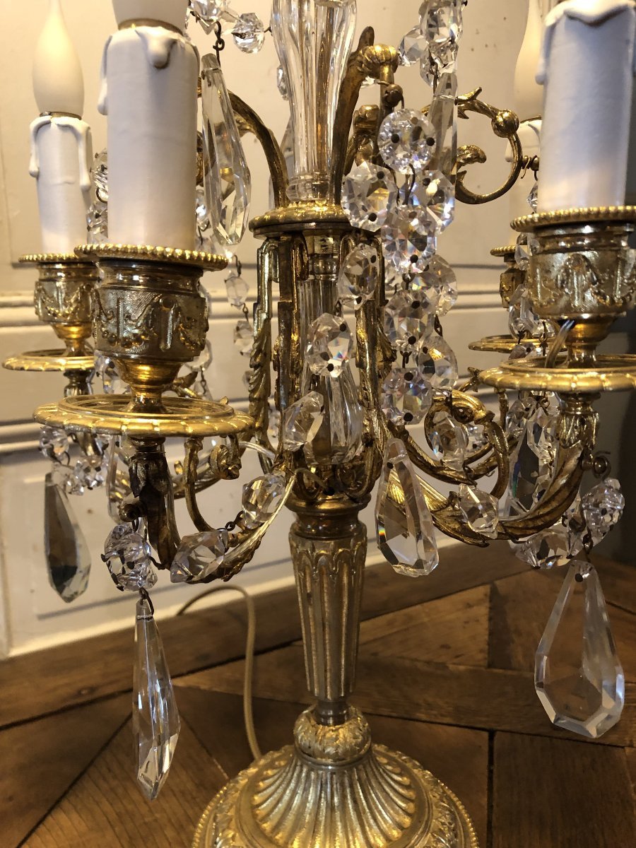 Paire De Girandoles Style Louis XVI En Bronze Doré XIX° Siècle-photo-4