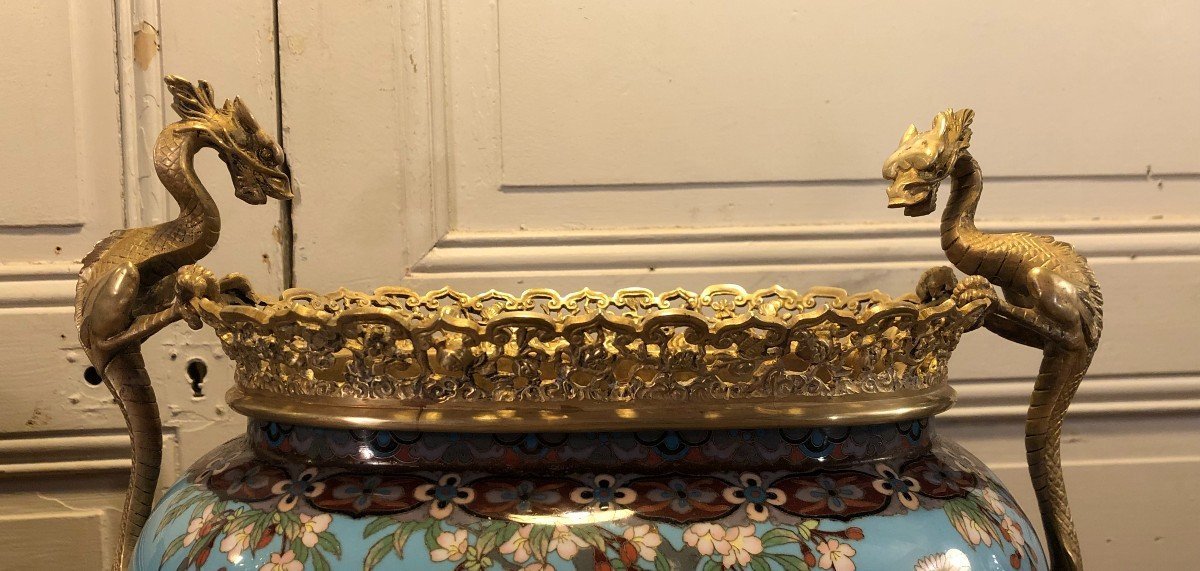 Jardinière En émaux Cloisonnés Et Bronzes Japonisants Aux Dragons-photo-2
