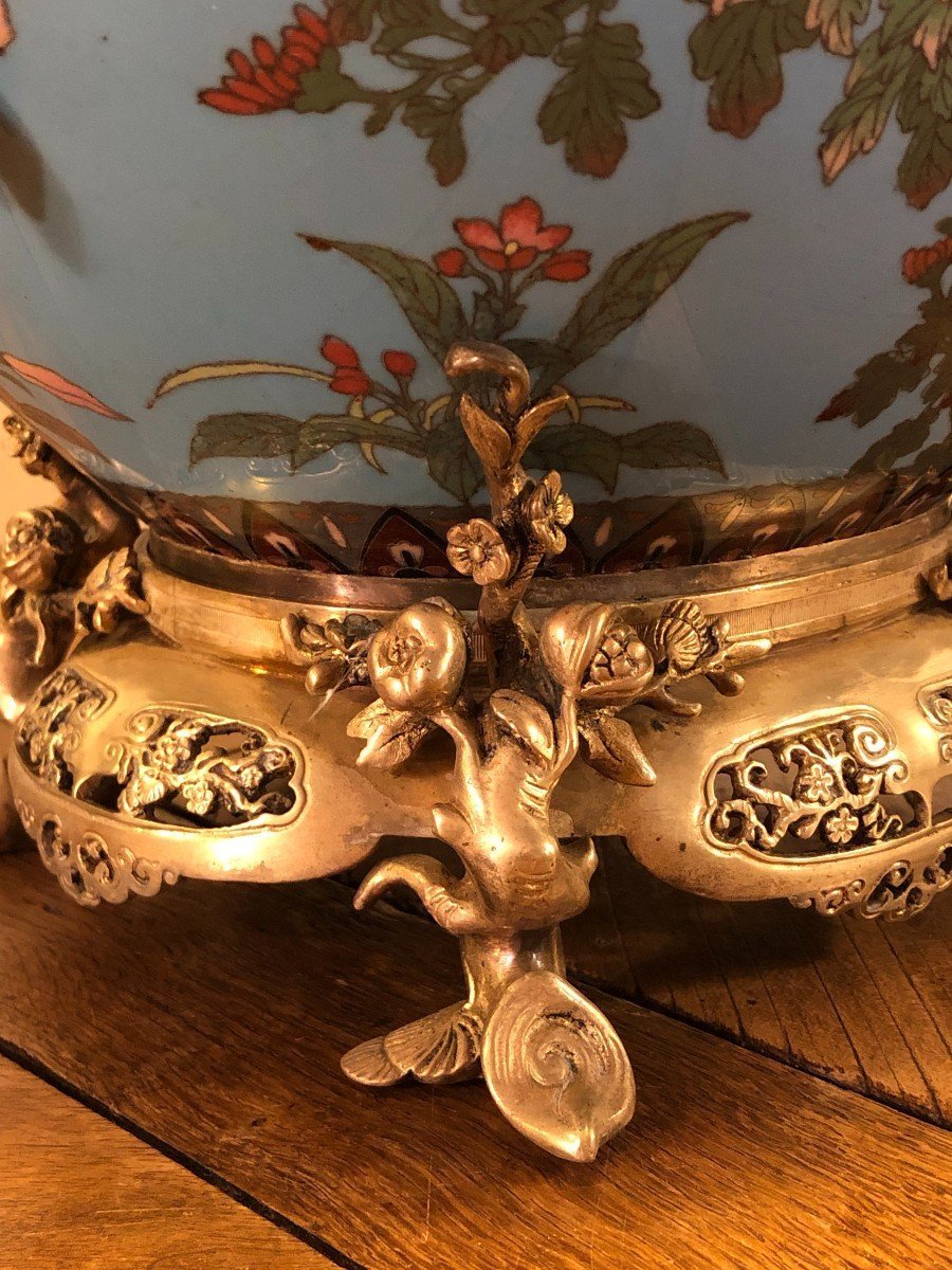 Jardinière En émaux Cloisonnés Et Bronzes Japonisants Aux Dragons-photo-1