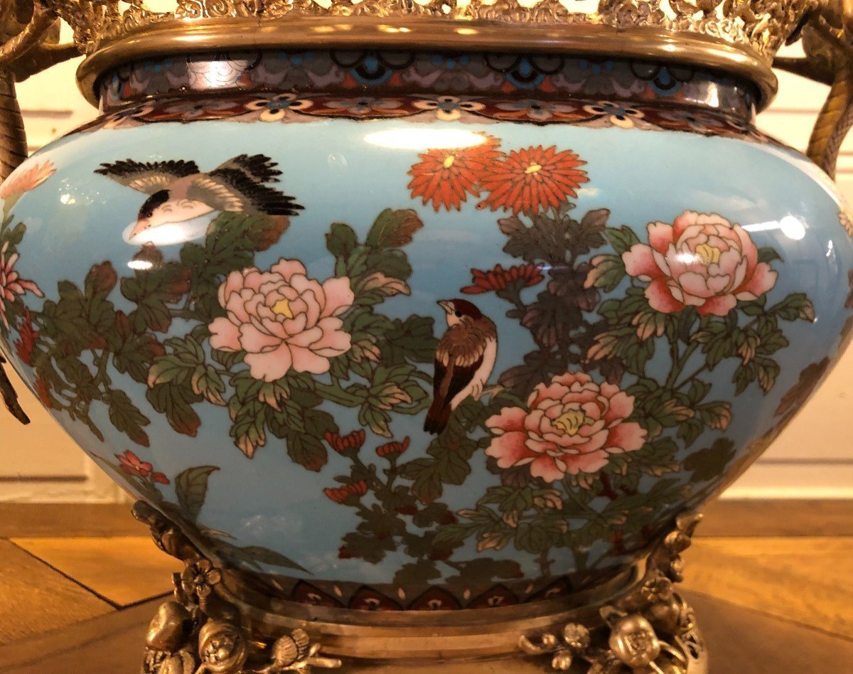 Jardinière En émaux Cloisonnés Et Bronzes Japonisants Aux Dragons-photo-4