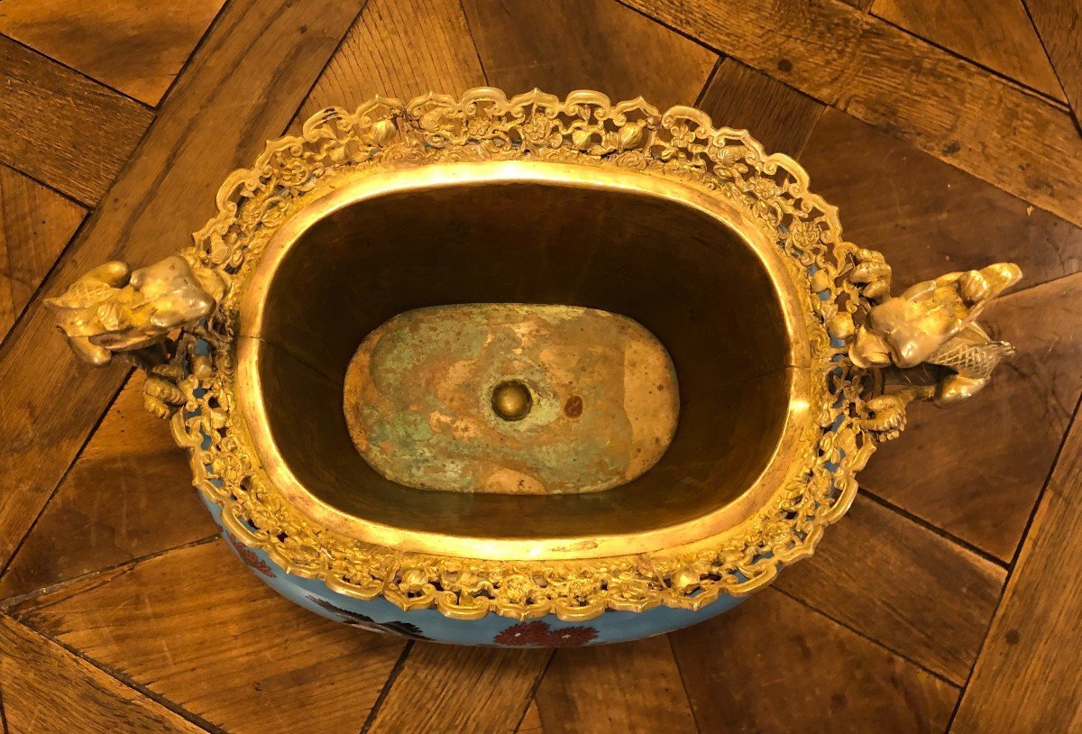 Jardinière En émaux Cloisonnés Et Bronzes Japonisants Aux Dragons-photo-7