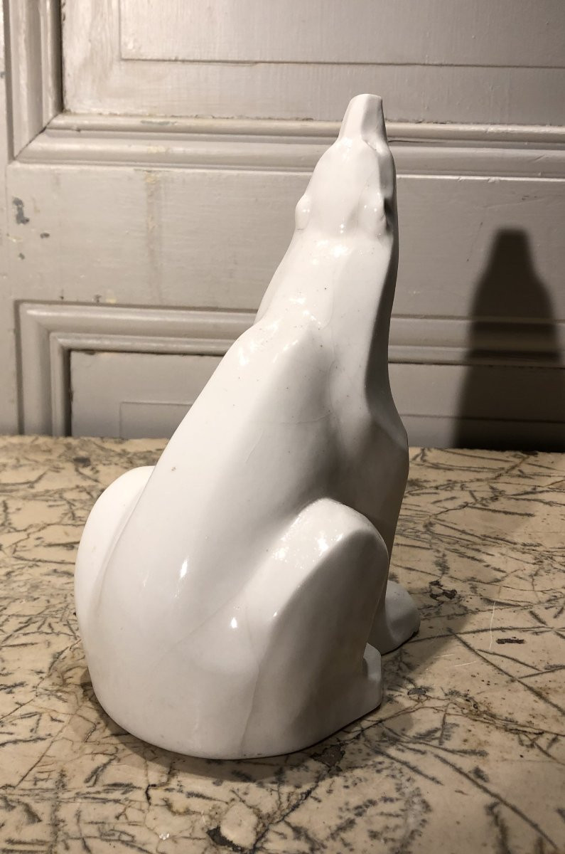 Art Deco Seated Bear In The Style Of Pompon In White Porcelain -photo-3