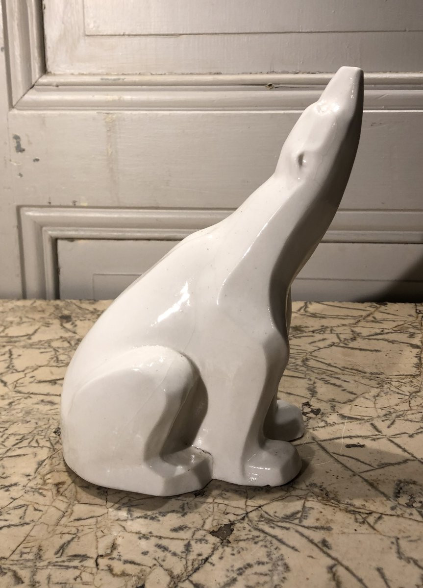Art Deco Seated Bear In The Style Of Pompon In White Porcelain -photo-4