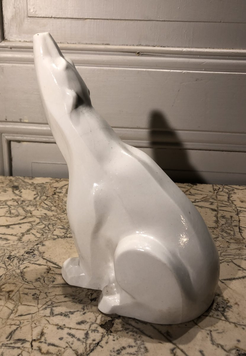 Art Deco Seated Bear In The Style Of Pompon In White Porcelain -photo-5