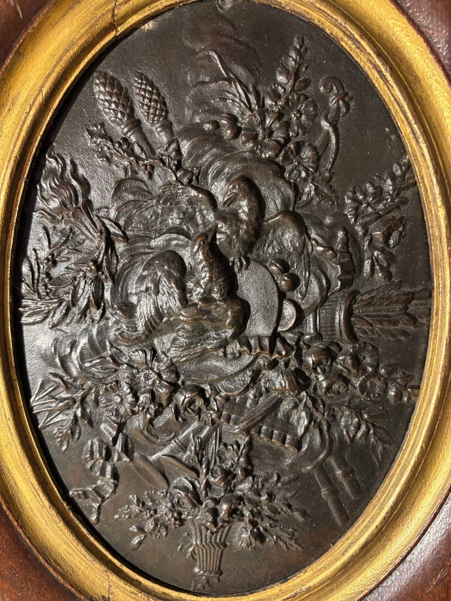 Médaillon "aux colombes" en bronze XIX° siècle  -photo-2