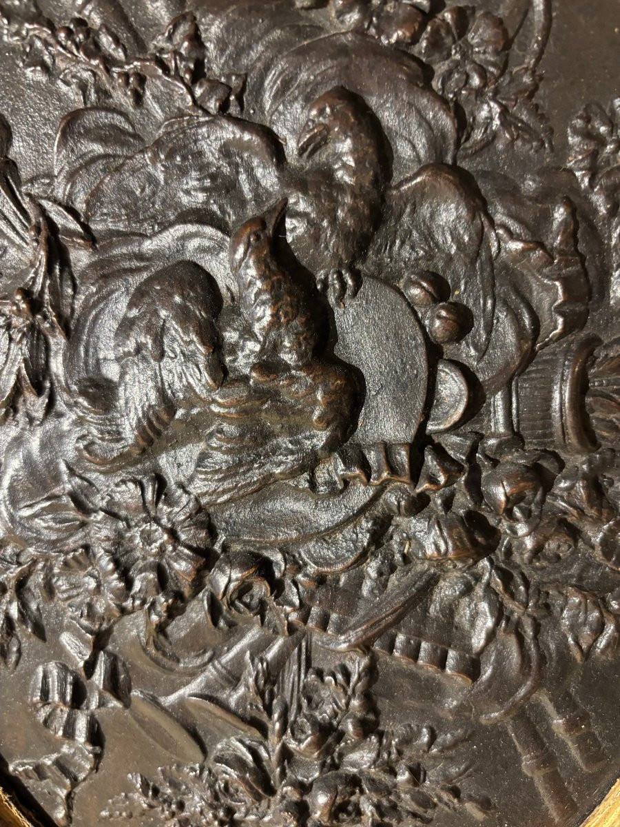 Médaillon "aux colombes" en bronze XIX° siècle  -photo-3