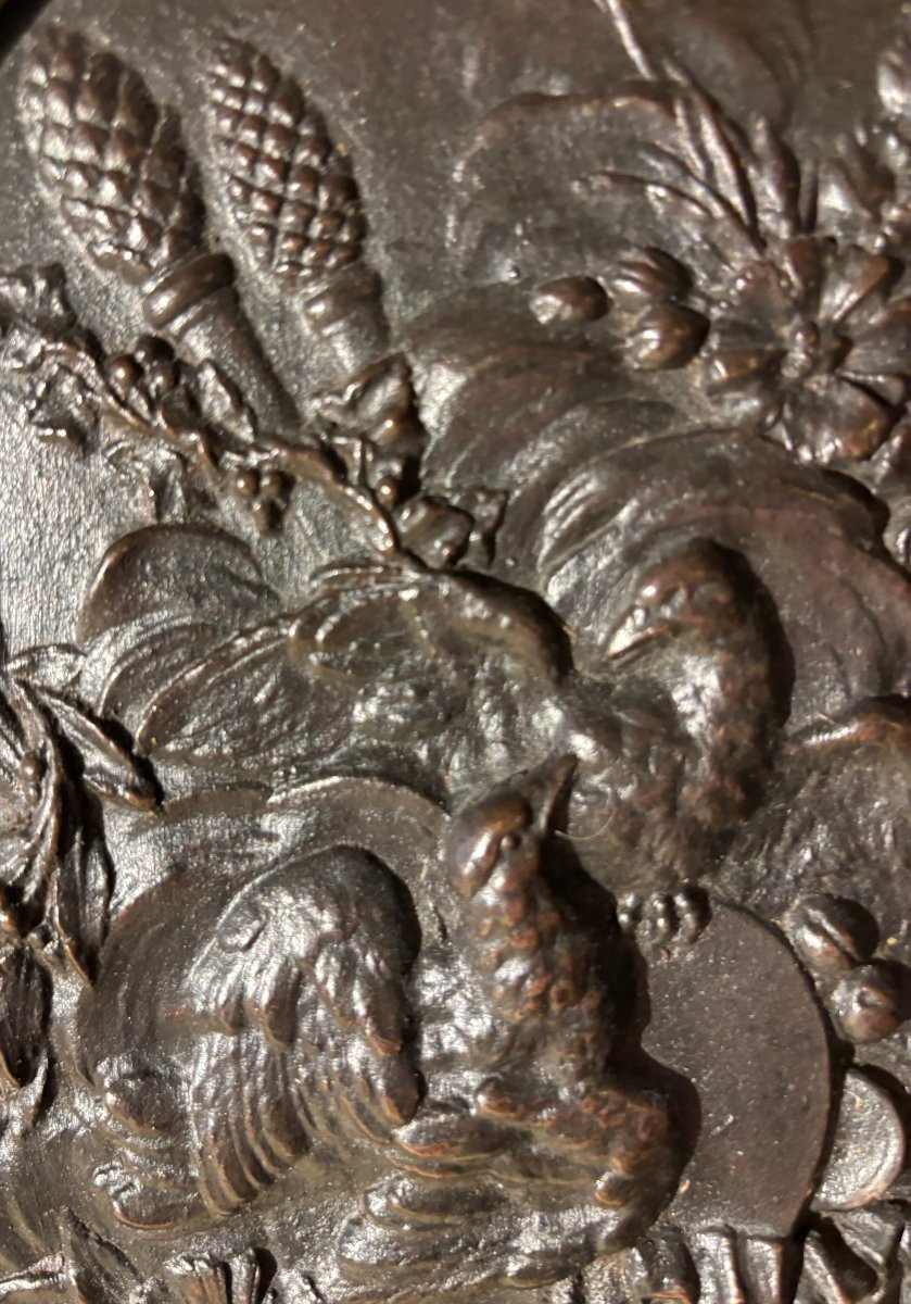 Médaillon "aux colombes" en bronze XIX° siècle  -photo-4