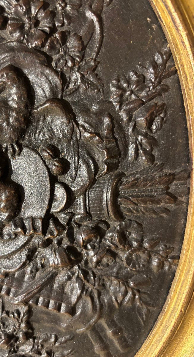 Médaillon "aux colombes" en bronze XIX° siècle  -photo-2