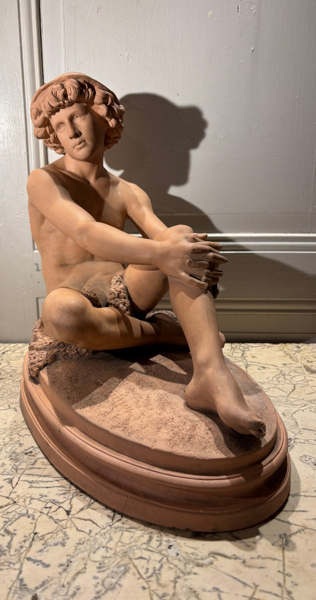 Jeune pécheur Napolitain terre cuite signée Laforesterie XIX° siècle-photo-2