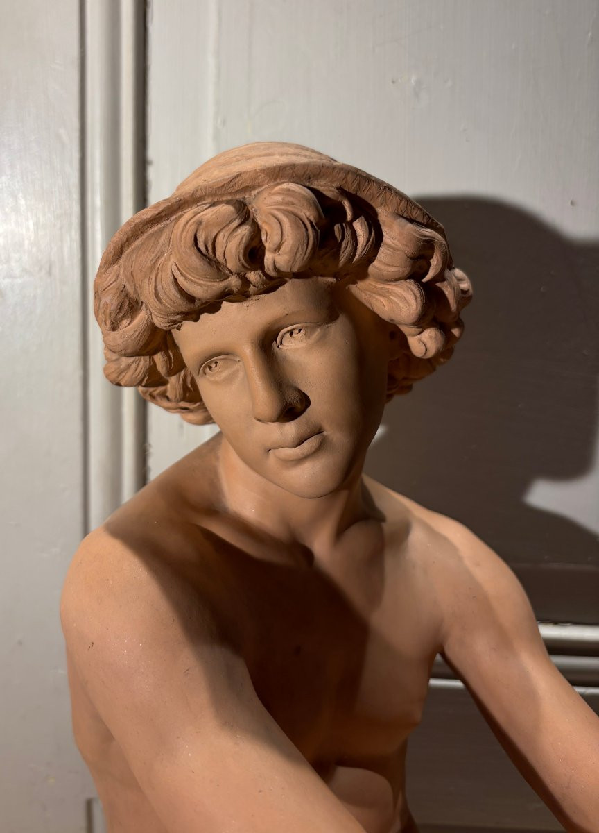 Jeune pécheur Napolitain terre cuite signée Laforesterie XIX° siècle-photo-3