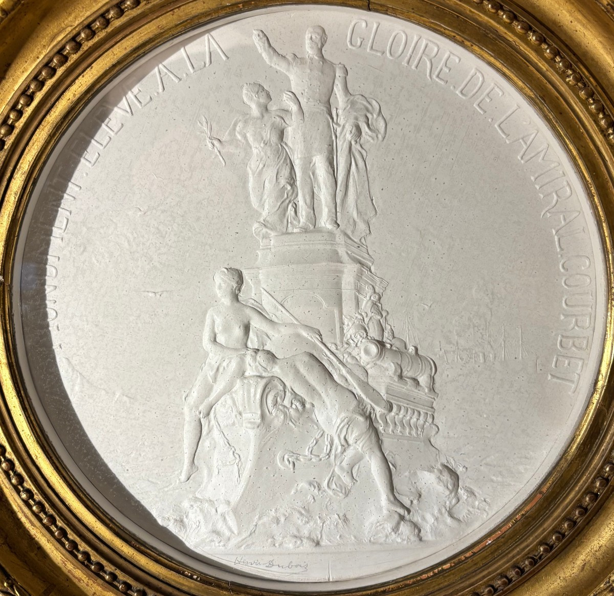 Amiral Courbet By Henri Dubois Stucco Medallion 19th Century-photo-2