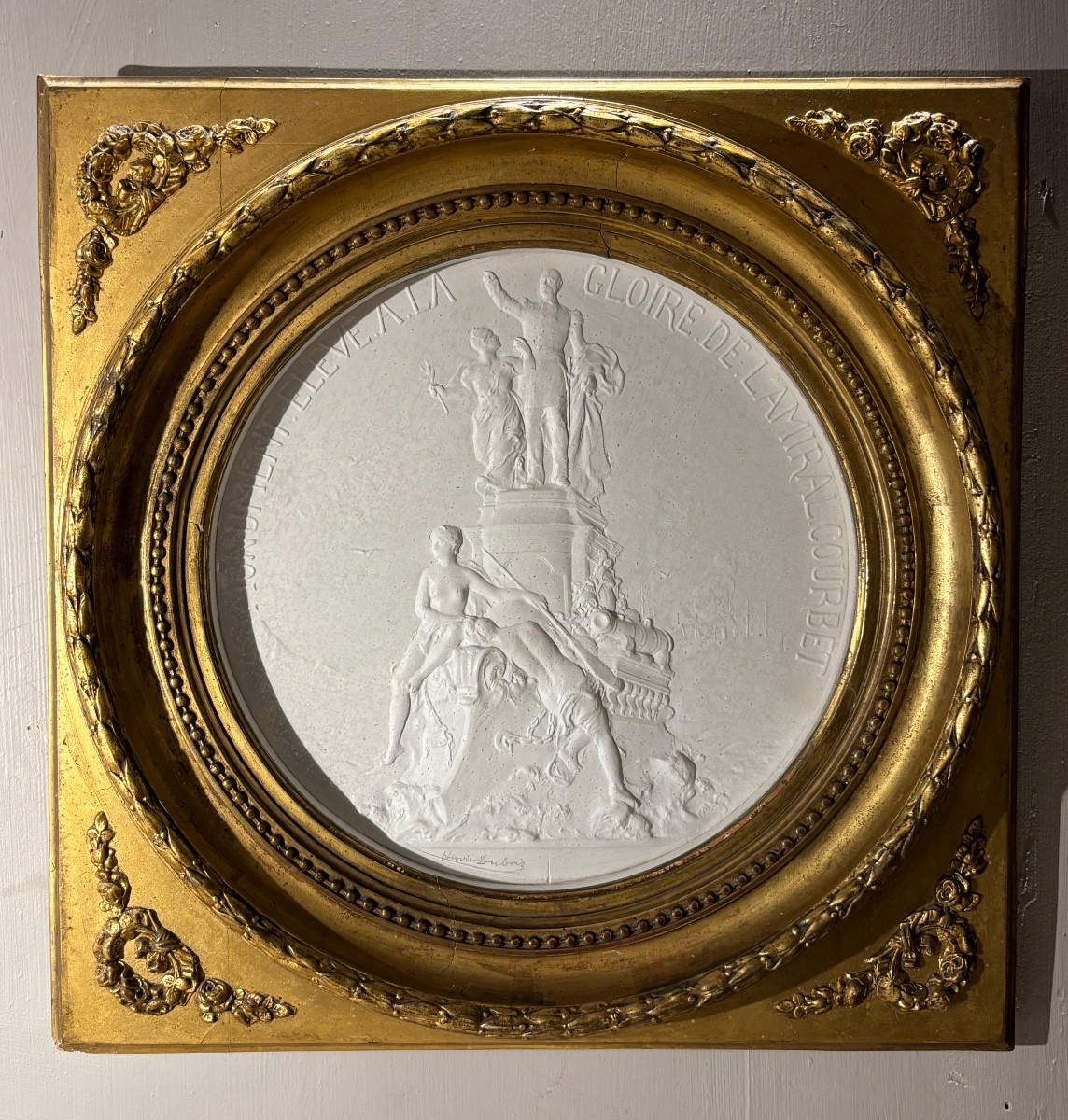 Amiral Courbet By Henri Dubois Stucco Medallion 19th Century