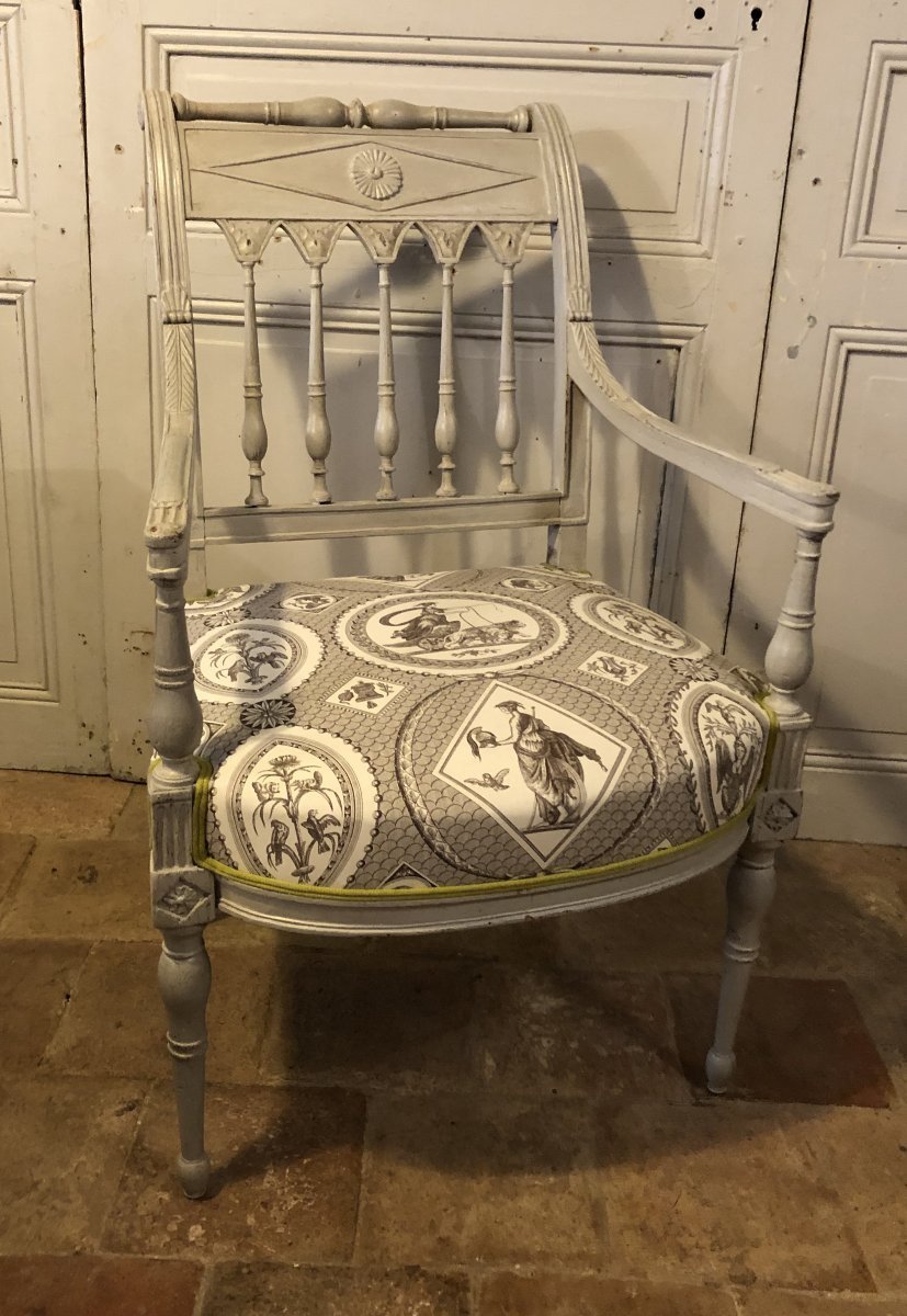 Paire De Fauteuils Directoire En Bois Peint XVIII° Siècle-photo-4