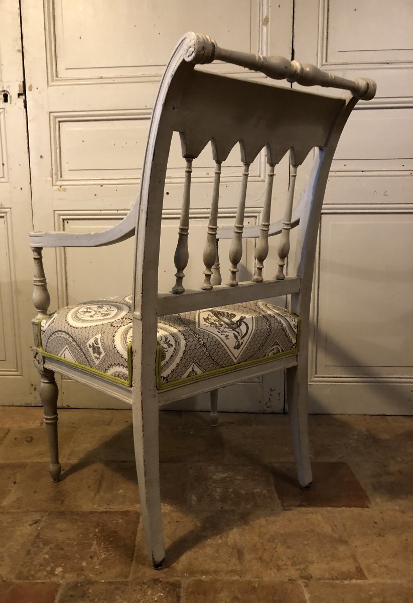 Paire De Fauteuils Directoire En Bois Peint XVIII° Siècle-photo-3