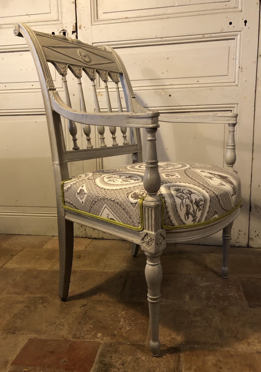 Paire De Fauteuils Directoire En Bois Peint XVIII° Siècle-photo-5