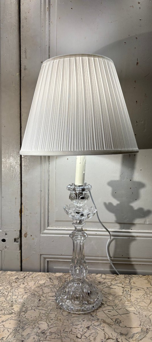 Paire de grands bougeoirs lampes en cristal de Baccarat XIX° siècle-photo-2