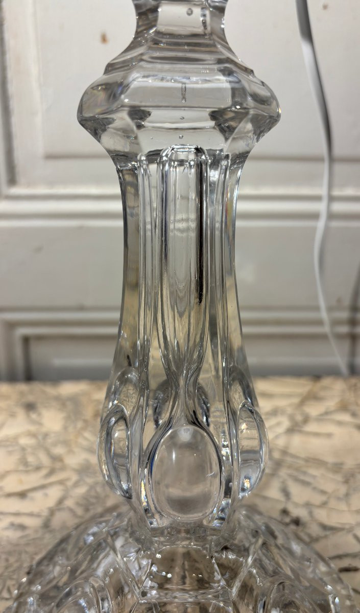 Paire de grands bougeoirs lampes en cristal de Baccarat XIX° siècle-photo-4