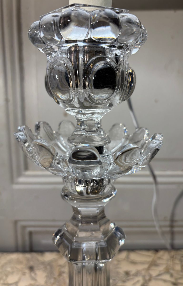 Paire de grands bougeoirs lampes en cristal de Baccarat XIX° siècle-photo-1