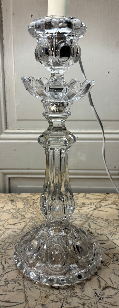 Paire de grands bougeoirs lampes en cristal de Baccarat XIX° siècle-photo-2