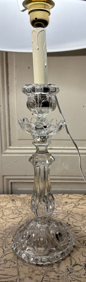 Paire de grands bougeoirs lampes en cristal de Baccarat XIX° siècle-photo-3