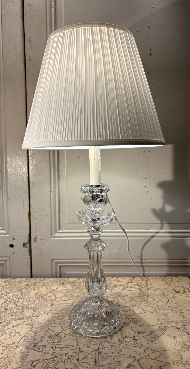 Paire de grands bougeoirs lampes en cristal de Baccarat XIX° siècle-photo-5