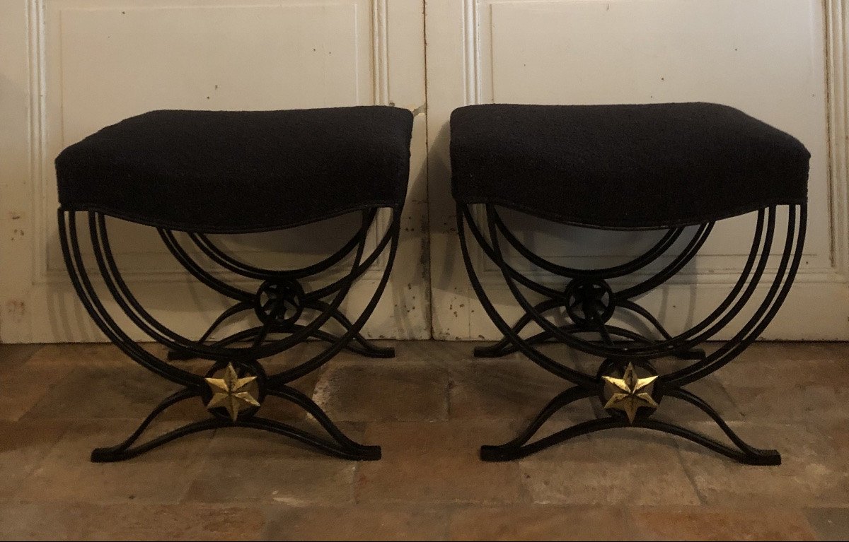 Pair Of Wrought-iron Curule Stools Circa 1940/50-photo-2