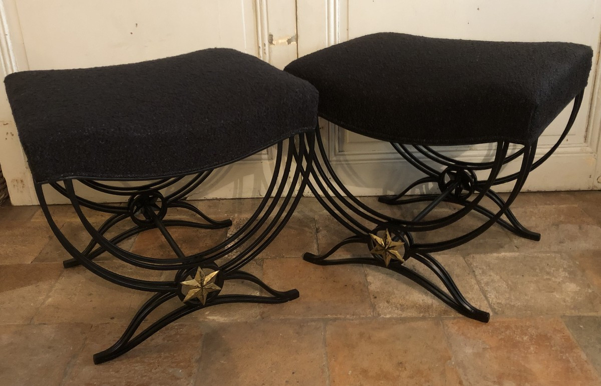 Pair Of Wrought-iron Curule Stools Circa 1940/50