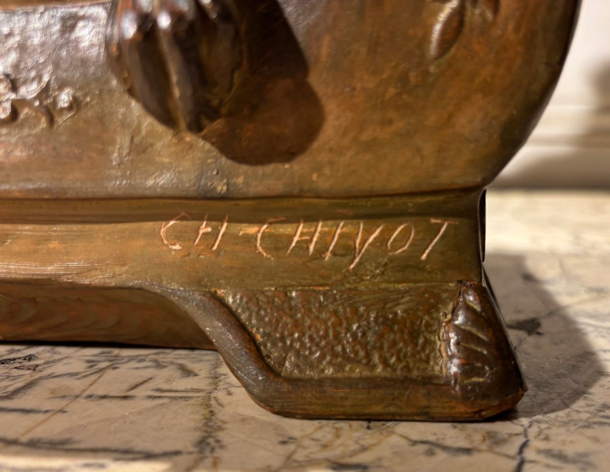 Greyhound On A Resting Bed Signed Ch Chivot 19th Century Terracotta-photo-2